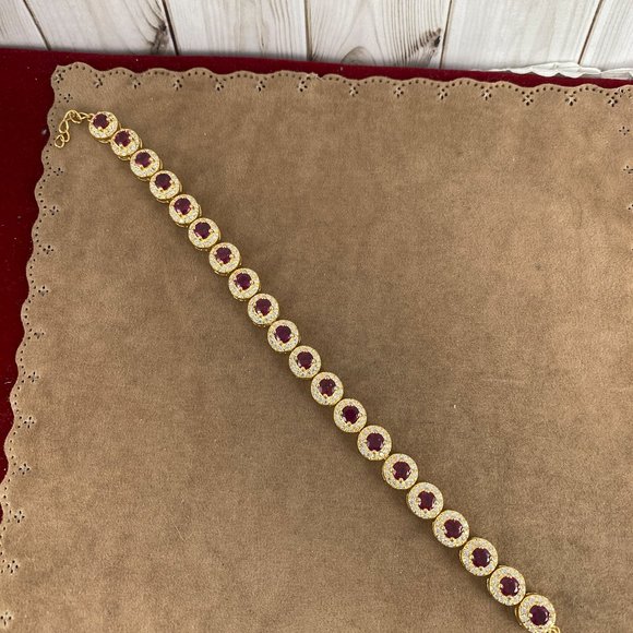 NEW Rhodolite 20 4MM Garnet with CZ Halo Settings 925 Gold Vermeil Bracelet - Picture 5 of 9